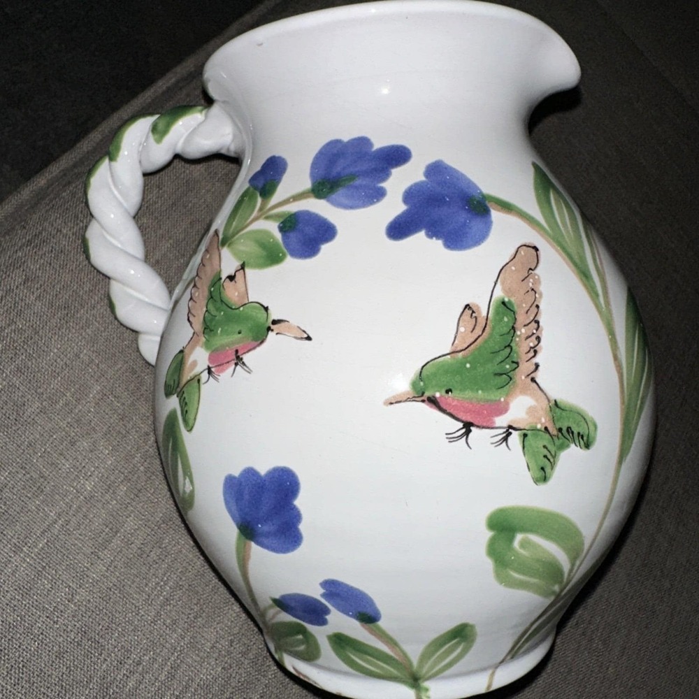 Mesa International Hungarian Pottery Hummingbird‎ Design Pitcher Hungary Signed